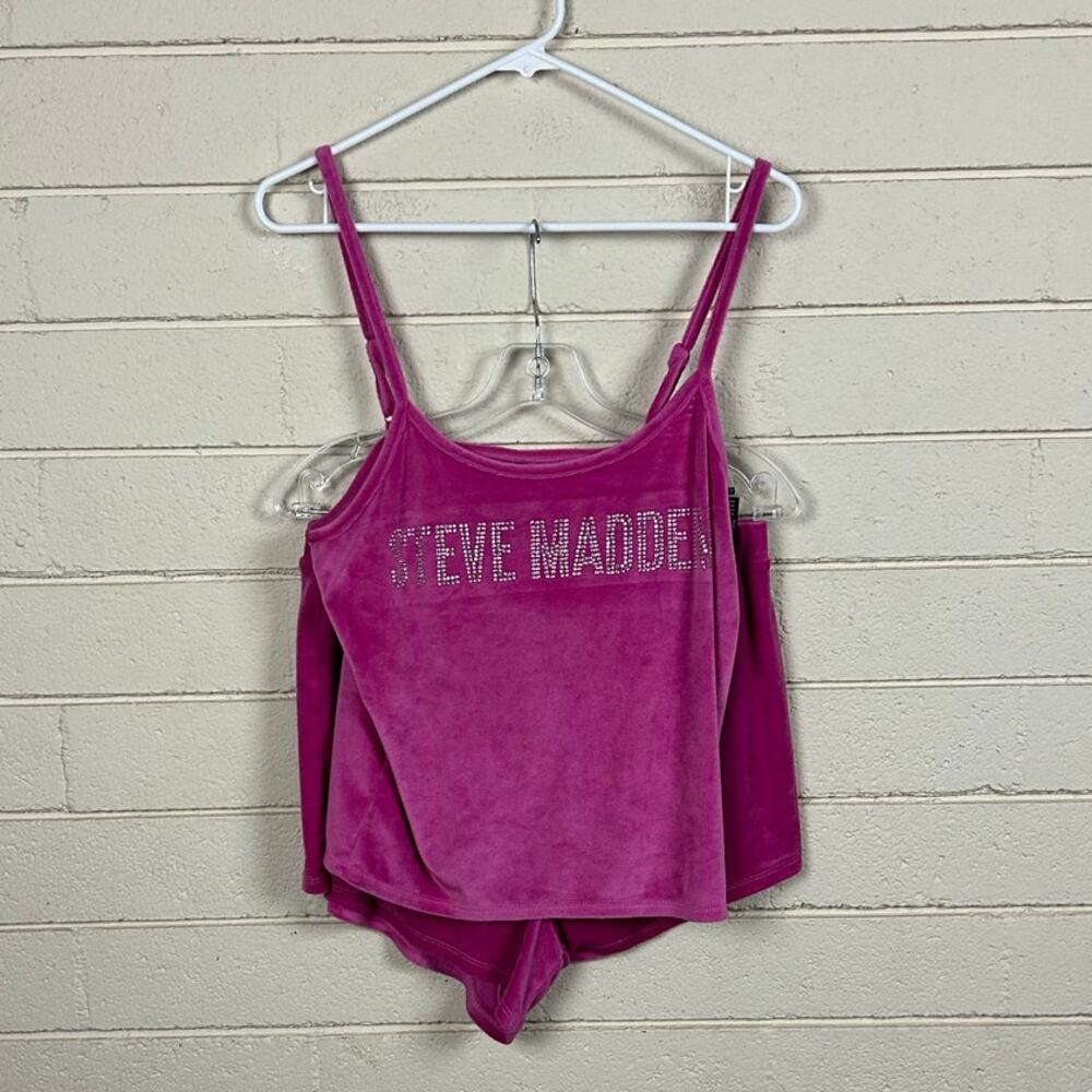Steve Madden Pink Rhinestone Logo velour pajama size L/XL